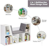 HJZBNONE 6-Cubby Bookcase w/Cushioned Reading Nook Multi Purpose Organizer Cabinet with Soft Cushion and Thick Wood Board for Children Girls & Boys Bedroom Decor Room (Modern Whit