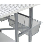 Sew Ready Mobile Folding Height Adjustable Quilting Fabric Cutting Table with Sewing Board Grid and Storage in Silver/White Top